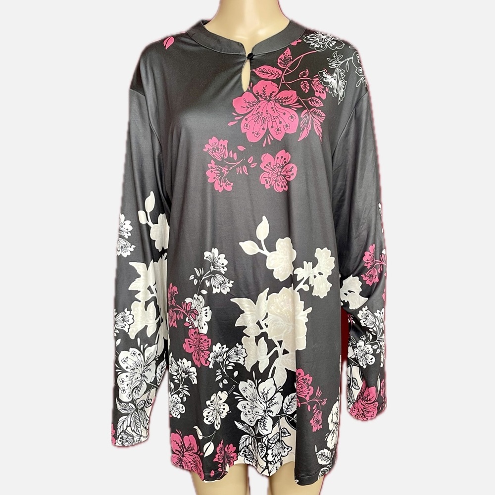 Norm Thompson Floral Mandarin Tunic Top Size 3X